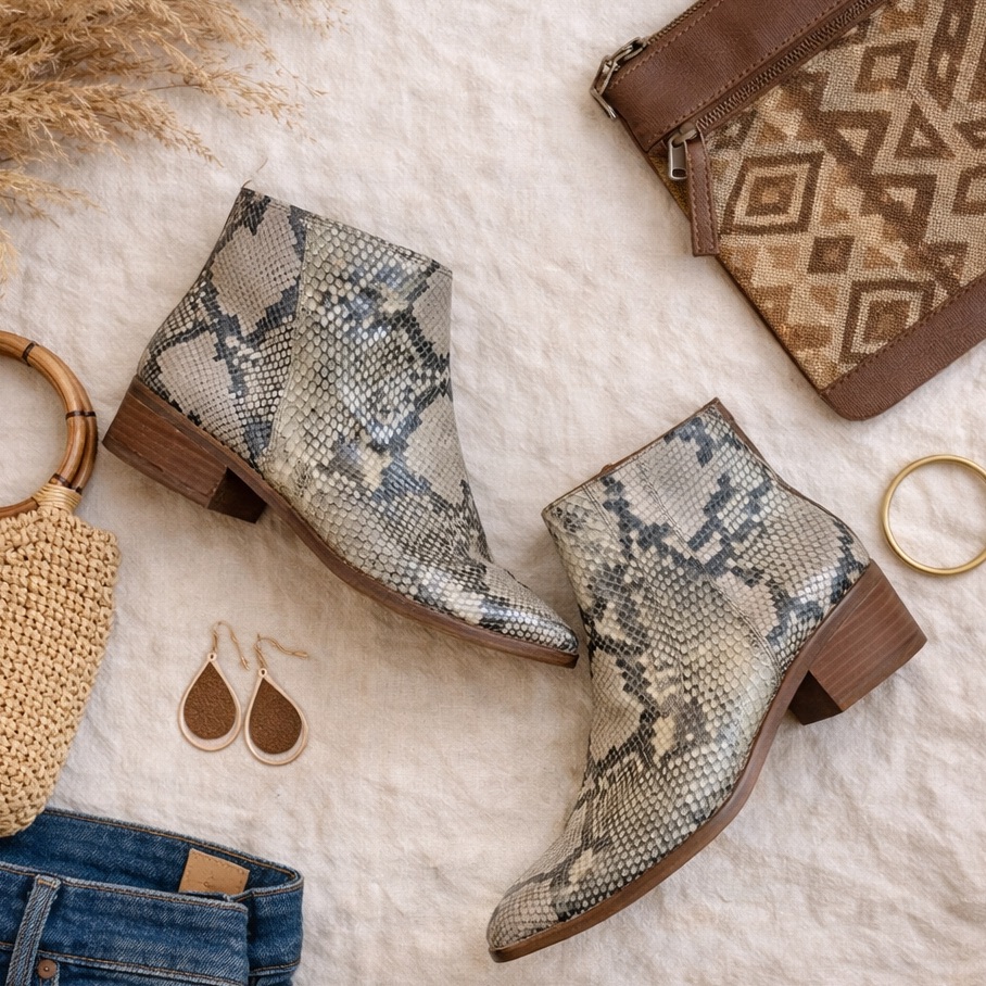 Lucky Brand Snakeskin Ankle Boots - Black And Gray